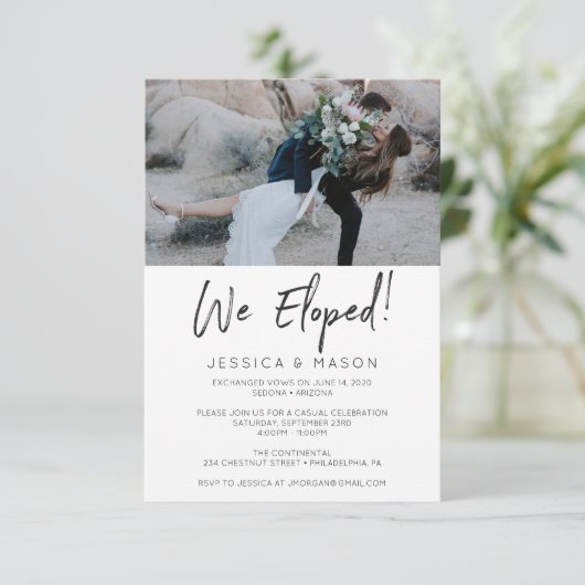 Nous avons Eloped Invitation manuscrit Eloped Fair (Debout devant)
