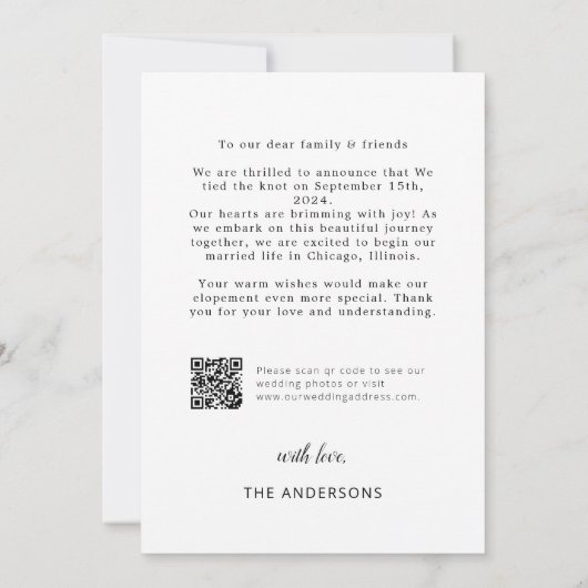 Nous avons Elopement Faire-part avec code QR (Dos)