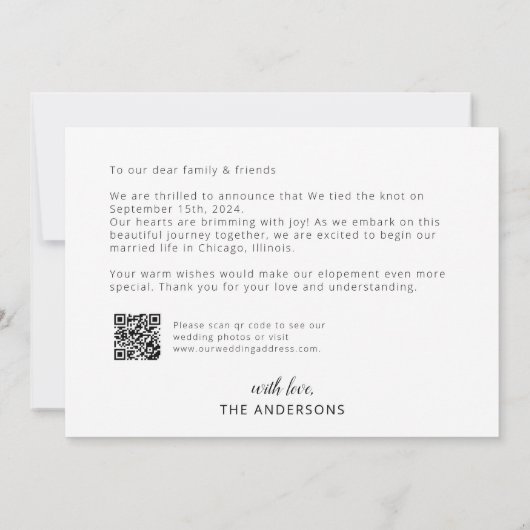 Nous avons Elopement Faire-part avec code QR (Dos)