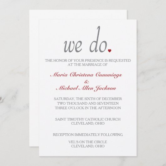 Nous faisons Coeurs Cérémonie Mariage Invitation (Devant / Derrière)