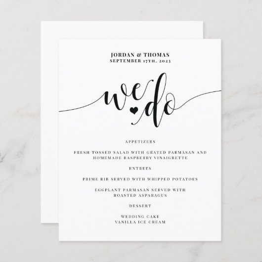 Nous Faisons Élégant Script Mariage Menu Réception (Devant / Derrière)