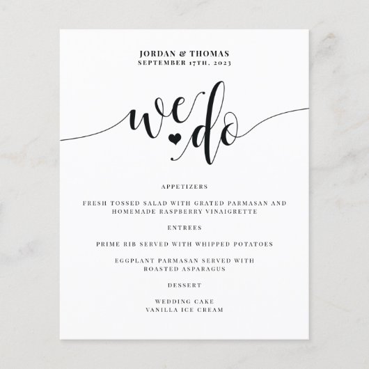 Nous Faisons Élégant Script Mariage Menu Réception (Devant)