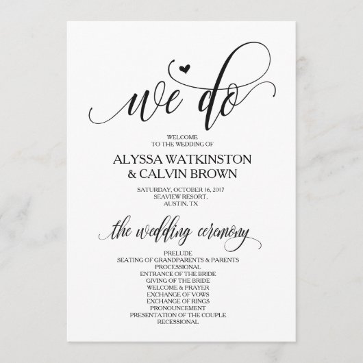 Nous faisons mariage carte programme 5x7 design mo (Devant)