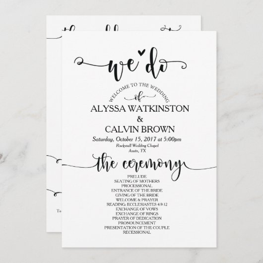 Nous faisons mariage carte programme 5x7 design v2 (Devant / Derrière)