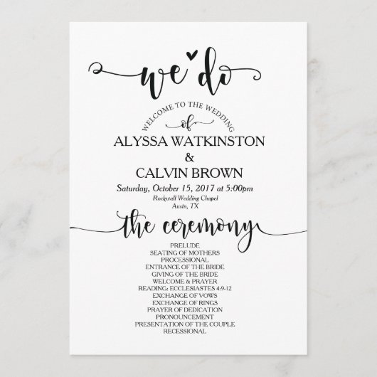Nous faisons mariage carte programme 5x7 design v2 (Devant)