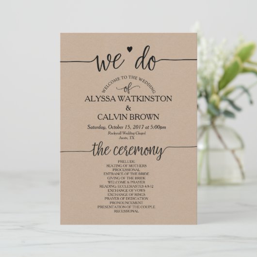 Nous faisons mariage carte programme 5x7 design v3 (Debout devant)