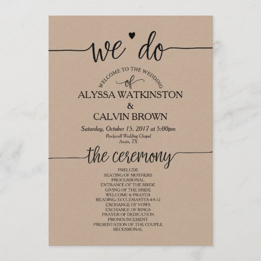 Nous faisons mariage carte programme 5x7 design v3 (Devant)