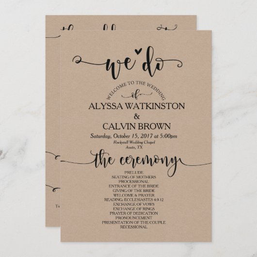 Nous faisons mariage carte programme 5x7 design v3 (Devant / Derrière)