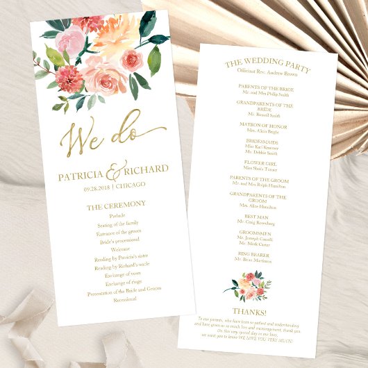 Nous faisons Programme de mariage à l'aquarelle fl