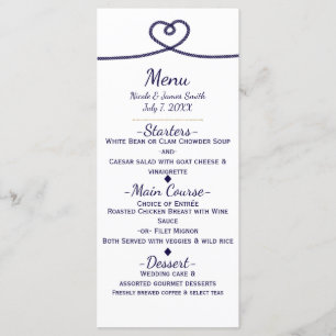Nous nous marions Menu de mariage nautique sur la