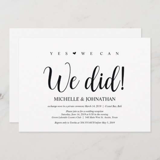 Nous pouvons faire Mariage Elopement Invitations d (Devant / Derrière)