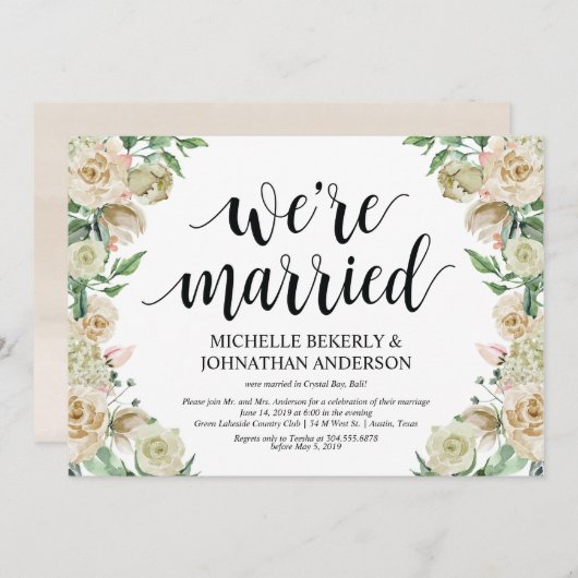 Nous sommes mariés Carte d'invitation de réception (Devant / Derrière)