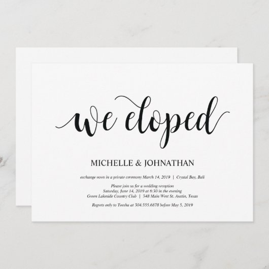 Nous sommes partis en cachette, Faire-part de réce (Devant / Derrière)