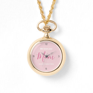 Nous t'aimons Maman Pink Minimalist Montre Collier