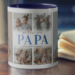 Nous t'aimons Papa Photo Collage Mug<br><div class="desc">Tasse à café personnalisée pour pères spéciaux avec un collage photo 6 modèle des enfants,  les mots "nous t'aimons papa" dans une police de dégradé bleu tendance,  et les noms des enfants.</div>