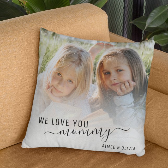 Nous vous aimons maman Coussin de jet photo (Créateur téléchargé)