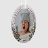 Nouveau bébé 1er Noël Argent Frame Holly & Pine (devant)