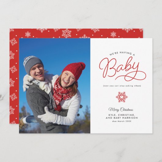 Nouveau bébé amusant Noël Grossesse Faire-part (Devant / Derrière)