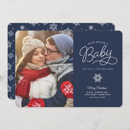 Nouveau bébé amusant Noël Grossesse Faire-part (Devant / Derrière)