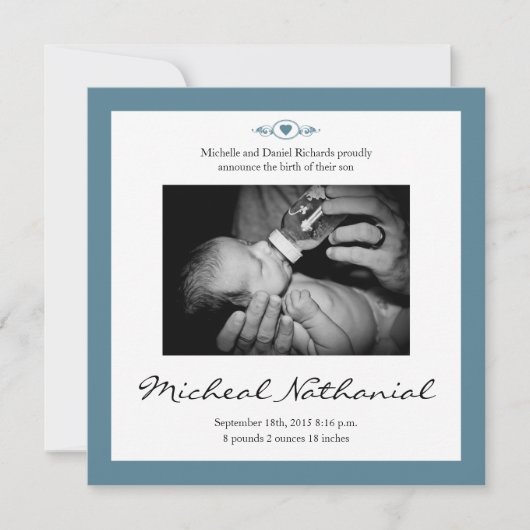 Nouveau bébé Faire-part de naissance bleu garçon (Devant)