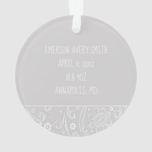 Nouveau bébé Faire-part Floral intemporel Keepsaké (dos)