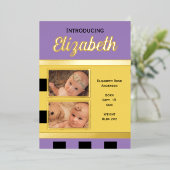 Nouveau bébé faire-part jaune feuille d'or carte p (Debout devant)