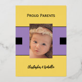 Nouveau bébé faire-part jaune feuille d'or carte p (Verso)