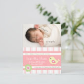 Nouveau bébé fille mignonne rose Faire-part de nai (Debout devant)