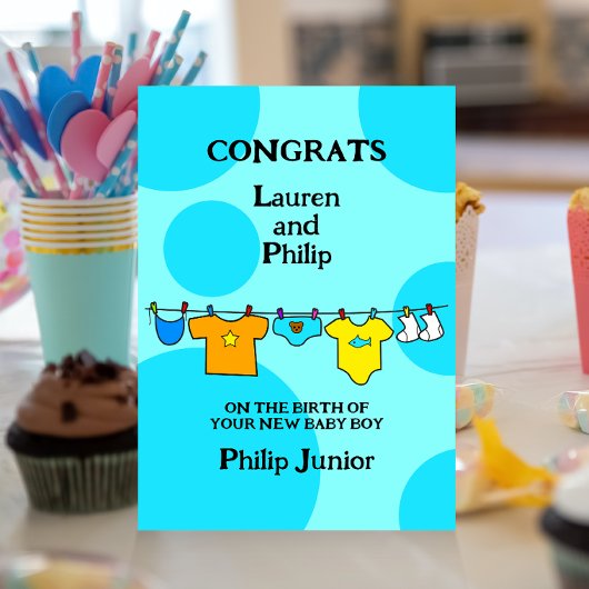 Nouveau bébé garçon Félicitations Carte personnali
