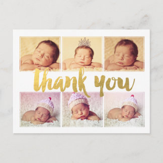 Nouveau bébé Merci d'or de naissance carte postale