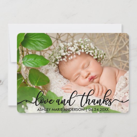 Nouveau bébé moderne Amour et Merci Carte R (Devant)