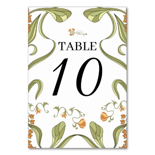 Nouveau Bloemen Trouwtafel Nummers Kaart (Voorkant)