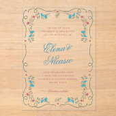 Nouveau Botanisch Lijst Roze Blauw Huwelijk Acryl Uitnodigingen (Voorkant)