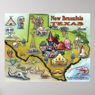 Nouveau Braunfels TEXAS Carte Poster