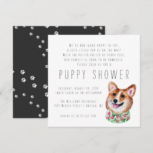 Nouveau chiot | Invitation à une fête pour chiot (Devant / Derrière)