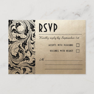 Nouveau Dream Bruiloft RSVP Kaarten - Goud & Zwart Kaartje