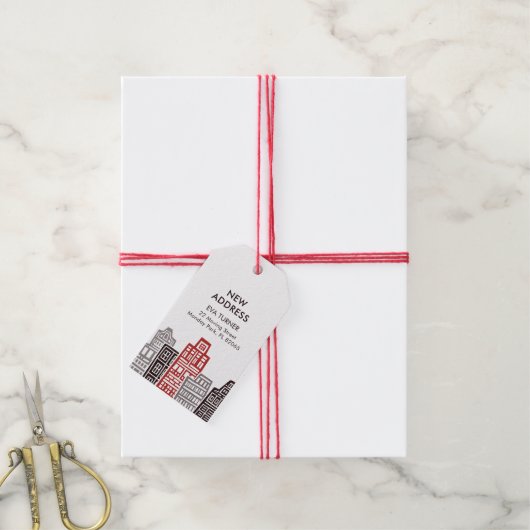 Nouveau étiquette d'adresse avec bâtiments rouges  (Avec de la ficelle)