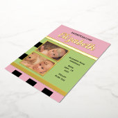 Nouveau faire-part bébé rose feuille d'or carte pl (Rotation)