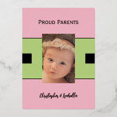 Nouveau faire-part bébé rose feuille d'or carte pl (Verso)