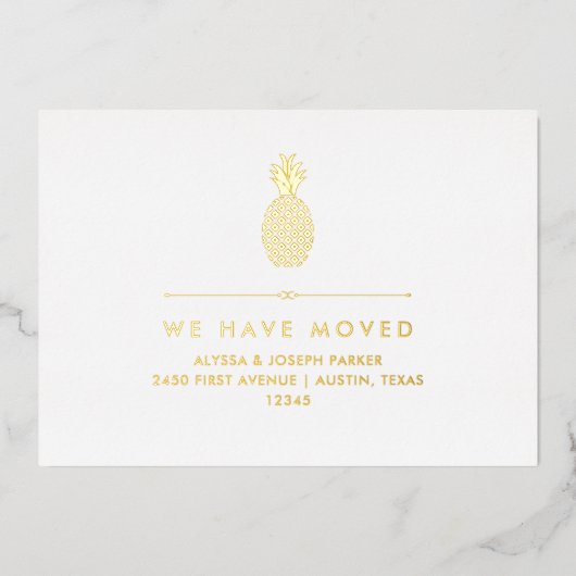 Nouveau Faire-part d'adresse avec ananas Gold Foil (Recto)