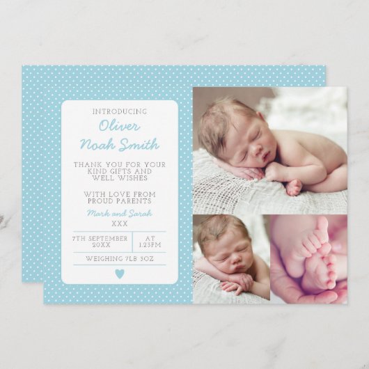 Nouveau faire-part de bébé/carte de remerciements (Devant / Derrière)