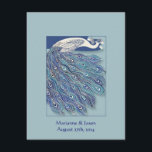 Nouveau Faire-part de mariage de Peacock<br><div class="desc">Cette invitation colorée présente un design Art Nouveau Peacock (c. 1895), dans les tons bleus, aquamarins et turquoise. Sur le devant, un modèle pour le nom et la date du mariage de la mariée et de la chambre, ou toute autre inscription. Au contraire, une répétition opaque du motif Peacock et...</div>