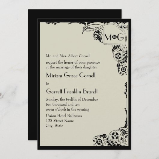 Nouveau Faire-part de mariage Monogramme (Devant / Derrière)