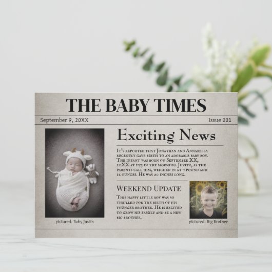 Nouveau Faire-part de naissance bébé (Debout devant)