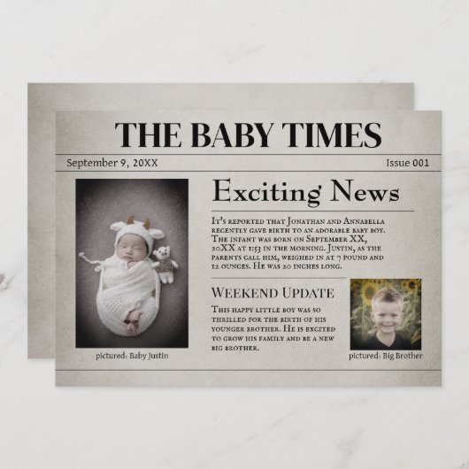 Nouveau Faire-part de naissance bébé (Devant / Derrière)