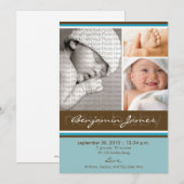 Nouveau Faire-part de naissance photo bébé trio (b (Devant / Derrière)