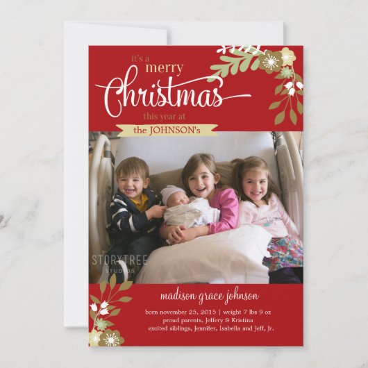 Nouveau Faire-part de Noël bébé nom personnalisé/p (Devant)