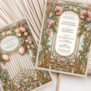 Nouveau Huwelijk Bloemen Boog Faux Gold Kaart