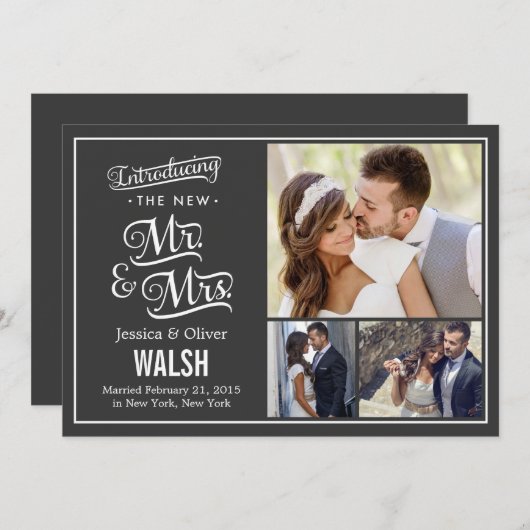 Nouveau M. et Mme Mariage Faire-part - Charbon (Devant / Derrière)