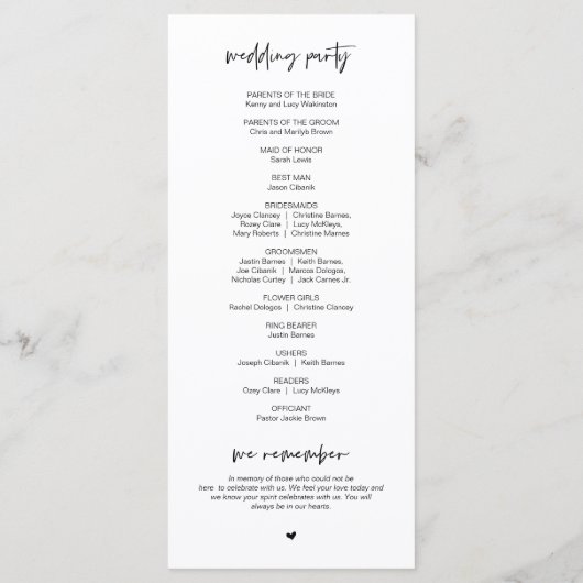 Nouveau M. et Mme, Programme de mariage minimalist (Dos)